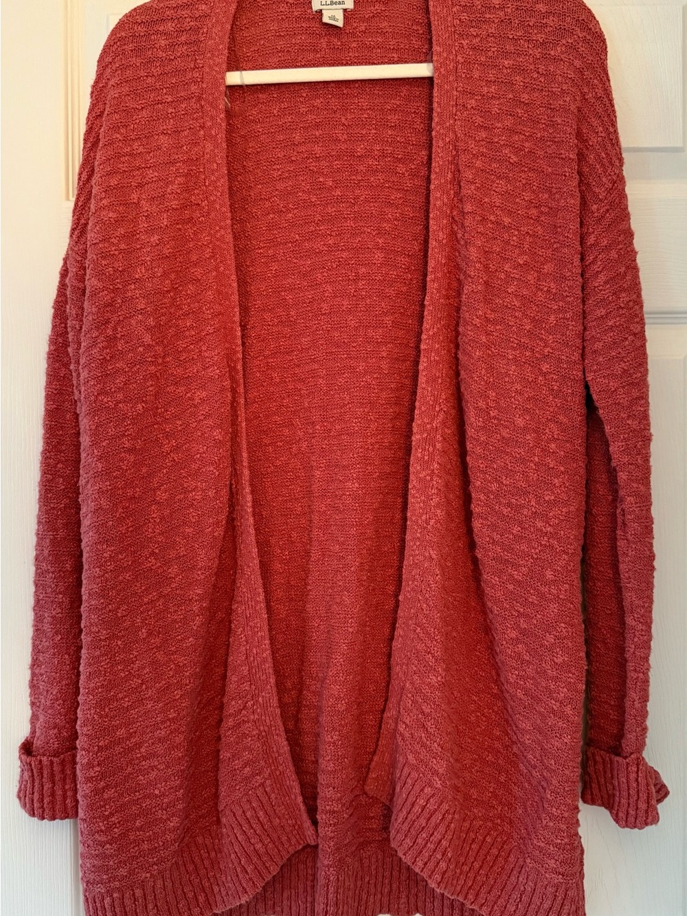 L.L. Bean Women's Open-Front Brick Red Knit Cardigan